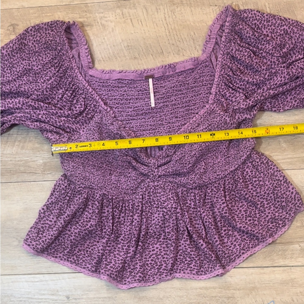 Free People Brittnee Print Smocked Babydoll Silhouette Peplum Top Size Large - Picture 7 of 9